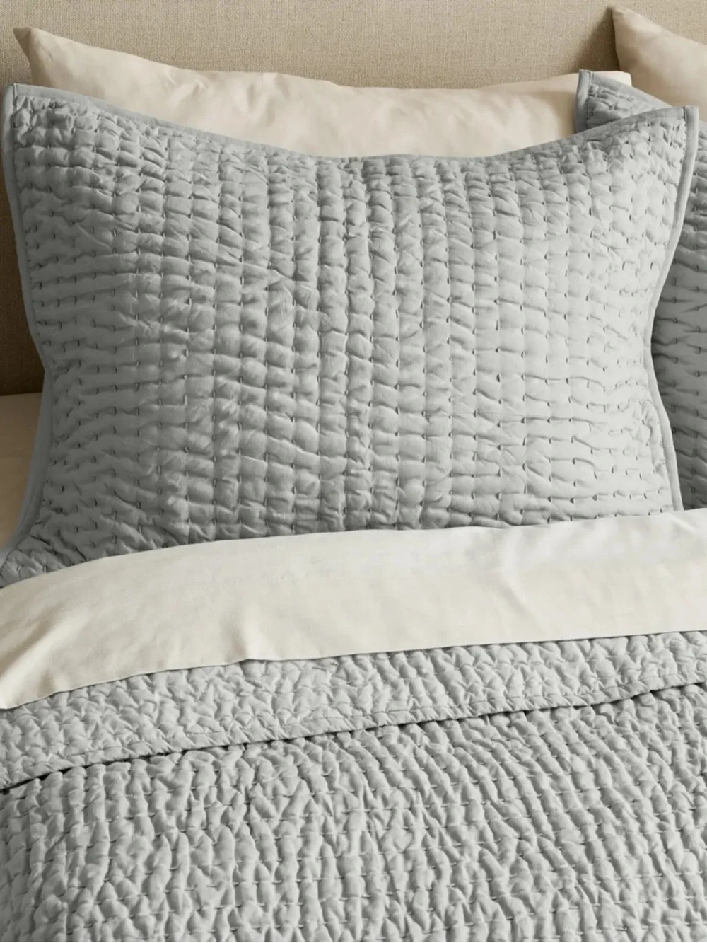 NWOT Quince European Linen Cotton Stitch Sham Set King Size in Mist